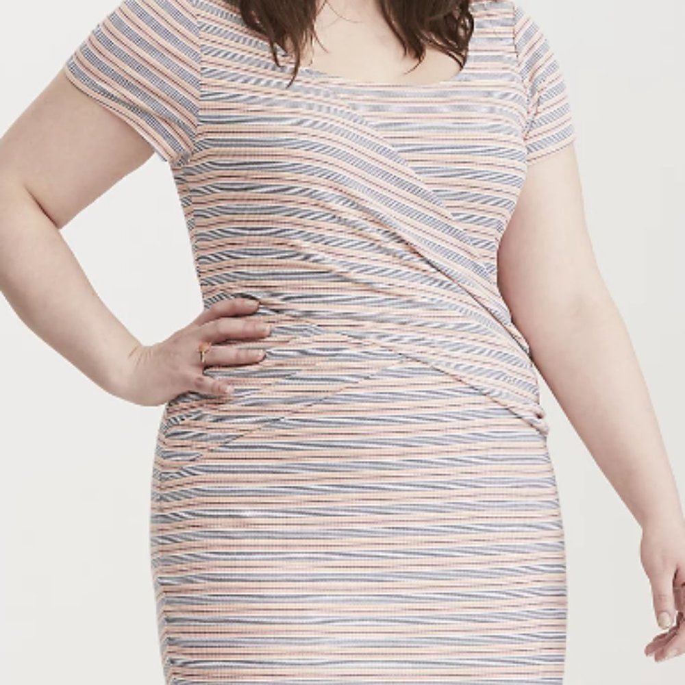 Torrid Multi Striped Ribbed Bodycon Dress 3X - Picture 4 of 7
